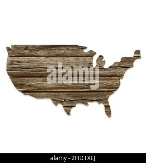 usa map old rustic timber cutout vector isolated on white background Stock Vector