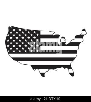 USA America flag in map symbol logo using accurate correct usa flag black and white vector isolated on white background Stock Vector