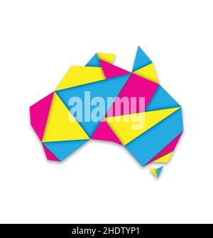 Simplified Australia map folded paper origami vector CMYK isolated on white background Stock Vector