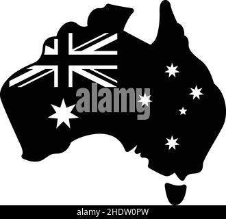 australia simplified flag map icon emblem black and white vector isolated on white background Stock Vector