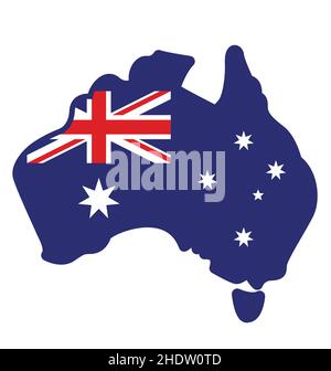 australia simplified map with aussie flag icon emblem vector isolated on white background Stock Vector