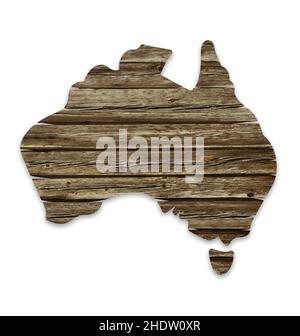Map of Australia from old rustic timber planks or boards vector isolated on whiate background Stock Vector