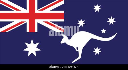 Australian flag with white kangaroo silhouette aussie icon symbol vector Stock Vector