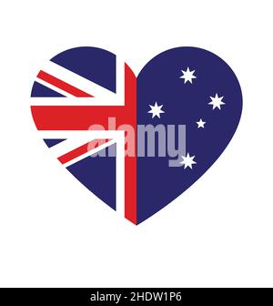 Australia Aussie flag in love heart shape vector isolated on white background Stock Vector