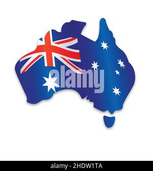 Australian Flag in simplified Map of Australia vector element isolated on white background Stock Vector