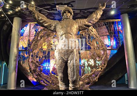 The Monument to the First Cosmonaut in Museum of Cosmonautics. Stock Photo