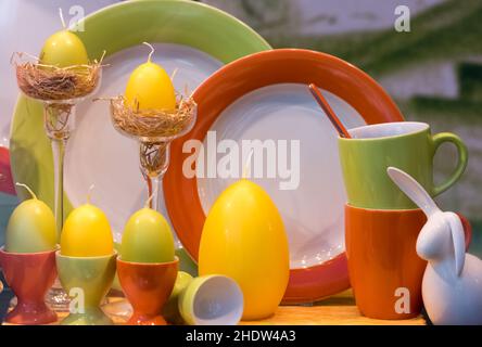easter decoration, place setting, easter breakfast, easter decorations, easter breakfasts Stock Photo
