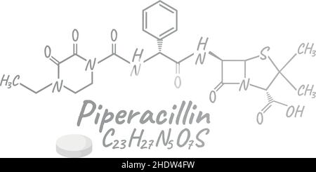 Piperacillin antibiotic chemical formula and composition, concept structural medical drug, isolated on white background, vector illustration. Antibact Stock Vector