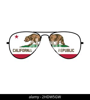 Cool Aviator Sunglasses with california ca flag in lenses black frames vector isolated on white background Stock Vector