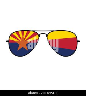 Cool Aviator Sunglasses with Arizona az flag in lenses black frames vector isolated on white background Stock Vector