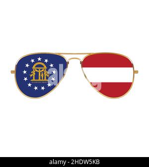 Cool simple Aviator Sunglasses with Georgia GA state flag in lenses gold frames tshirt design graphic vector Stock Vector