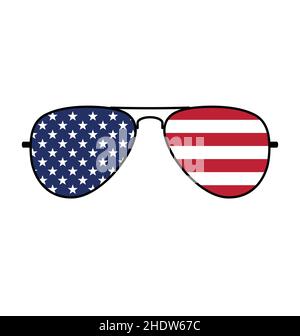 Cool simple Aviator Sunglasses with USA flag in lenses vector isolated on white background Stock Vector