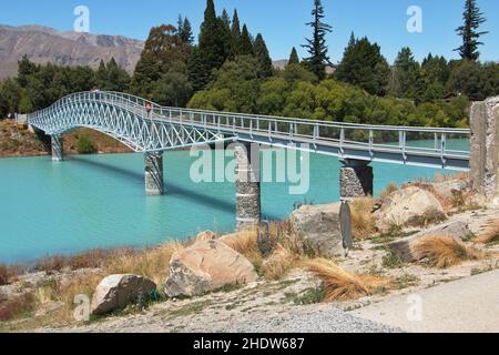 Footbridge in Tekapo on South Island of New Zealand Stock Photo