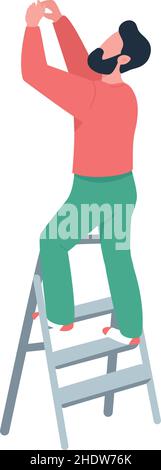 Handyman on ladder semi flat color vector character Stock Vector