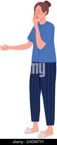 Yawning woman semi flat color vector character Stock Vector