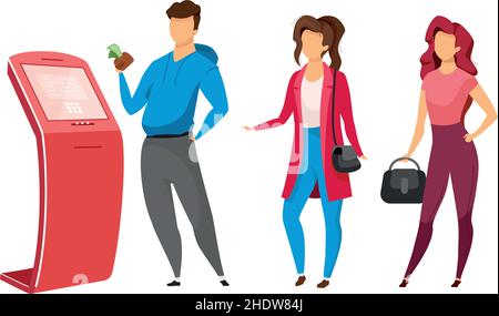 People queue to terminal semi flat color vector characters Stock Vector