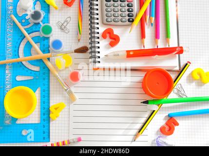 school supplies, stationery, stationeries Stock Photo