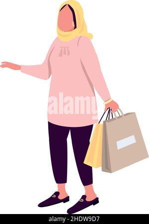 Woman with clothing bags semi flat color vector character Stock Vector