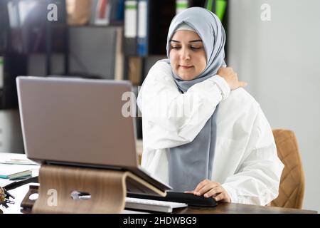 Neck Pain Bad Posture Woman Sitting In Office Stock Photo