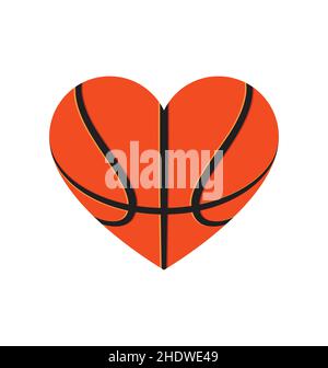 classic basketball as a love heart shape icon emblem vector isolated on white background Stock Vector