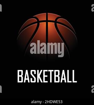 stylish basketball logo ball shaded on dark black background with white text vector Stock Vector