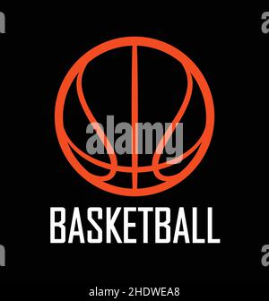 basketball orange logo simple stylized line drawing with white text basket ball vector isolated on black background Stock Vector