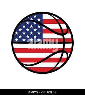 cartoon stylized USA american flag basketball with black stripes simple illustration isolated on white background vector Stock Vector