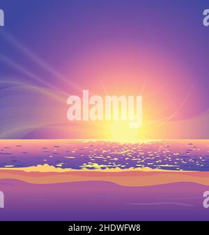 beautiful warm tropical beach paradise purple pink orange sunset background vector Stock Vector