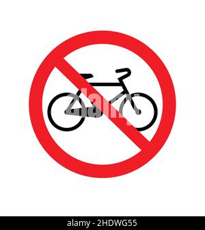 classic prohibited no cycling bicycle bike permitted sign symbol simple vector isolated on white background Stock Vector