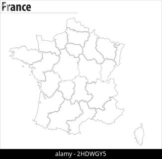 France map with borders of the regions. Detailed vector illustration of ...