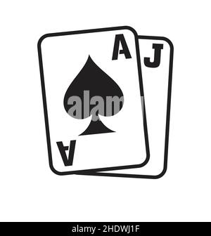 blackjack cards ace jack spades black stylized simple logo symbol vector isolated on white background Stock Vector