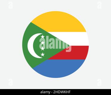 Comoros Round Country Flag. Circular Comorian National Flag. Union of the Comoros Circle Shape Button Banner. EPS Vector Illustration. Stock Vector