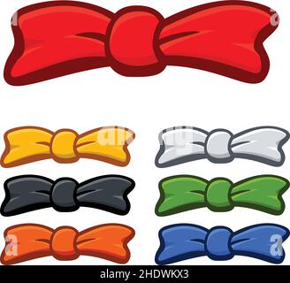 cartoon bows and bow ties various colors red blue black white etc set vector isolated on white background Stock Vector