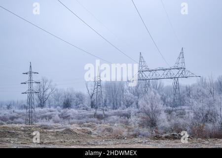 High-voltage electric power lines. Stock Photo