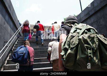 People coming out of an underground passage in Mexico City Stock Photo