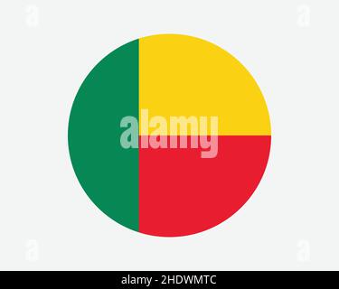 Benin Round Country Flag. Circular Beninese National Flag. Republic of Benin Circle Shape Button Banner. EPS Vector Illustration. Stock Vector