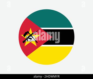 Mozambique Round Country Flag. Mozambican Circle National Flag. Republic of Mozambique Circular Shape Button Banner. EPS Vector Illustration. Stock Vector