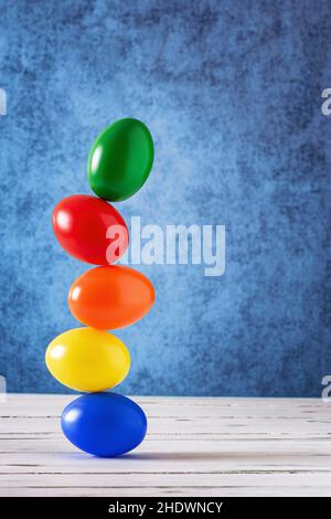 multi colored, stacked, eggs, multi coloreds, stackeds, egg Stock Photo