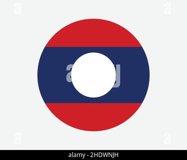 Laos Round Country Flag. Laotian Circle National Flag. Lao People's Democratic Republic Circular Shape Button Banner. EPS Vector Illustration. Stock Vector