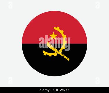 Angola Round Country Flag. Circular Angolan National Flag. Republic of Angola Circle Shape Button Banner. EPS Vector Illustration. Stock Vector
