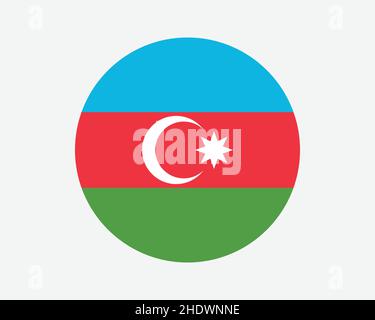 Azerbaijan Round Country Flag. Circular Azerbaijani Azeri National Flag. Republic of Azerbaijan Circle Shape Button Banner. EPS Vector Illustration. Stock Vector