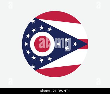 Ohio USA Round State Flag. OH, US Circle Flag. State of Ohio, United States of America Circular Shape Button Banner. EPS Vector Illustration. Stock Vector