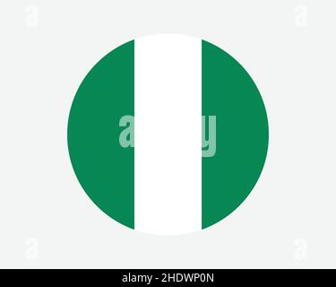 Nigeria Round Country Flag. Nigerian Circle National Flag. Federal Republic of Nigeria Circular Shape Button Banner. EPS Vector Illustration. Stock Vector