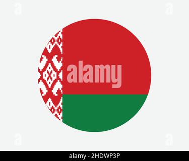 Belarus Round Country Flag. Circular Belarusian National Flag. Republic of Belarus Circle Shape Button Banner. EPS Vector Illustration. Stock Vector