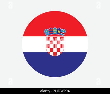 Vector illustration Croatian round flag and currency symbols HRK ...