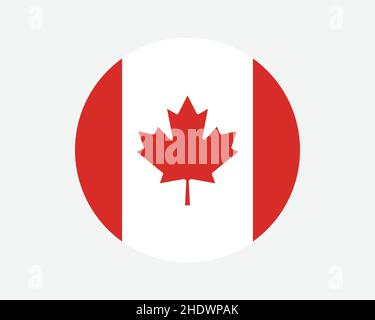 Canada Round Country Flag. Circular Canadian National Flag. Canada Circle Shape Button Banner. EPS Vector Illustration. Stock Vector