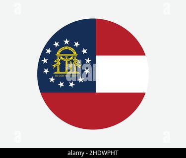 Georgia USA Round State Flag. GA, US Circle Flag. State of Georgia, United States of America Circular Shape Button Banner. EPS Vector Illustration. Stock Vector
