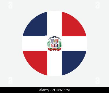 Dominican Republic Round Country Flag. Circular Dominican National Flag. Quisqueyan Circle Shape Button Banner. EPS Vector Illustration. Stock Vector