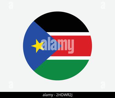 South Sudan Round Country Flag. South Sudanese Circle National Flag. Republic of South Sudan Circular Shape Button Banner. EPS Vector Illustration. Stock Vector