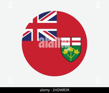 Ontario Canada Round Flag. ON, Canadian Province Circle Flag. Ontario Canada Circular Shape Button Banner. EPS Vector Illustration. Stock Vector